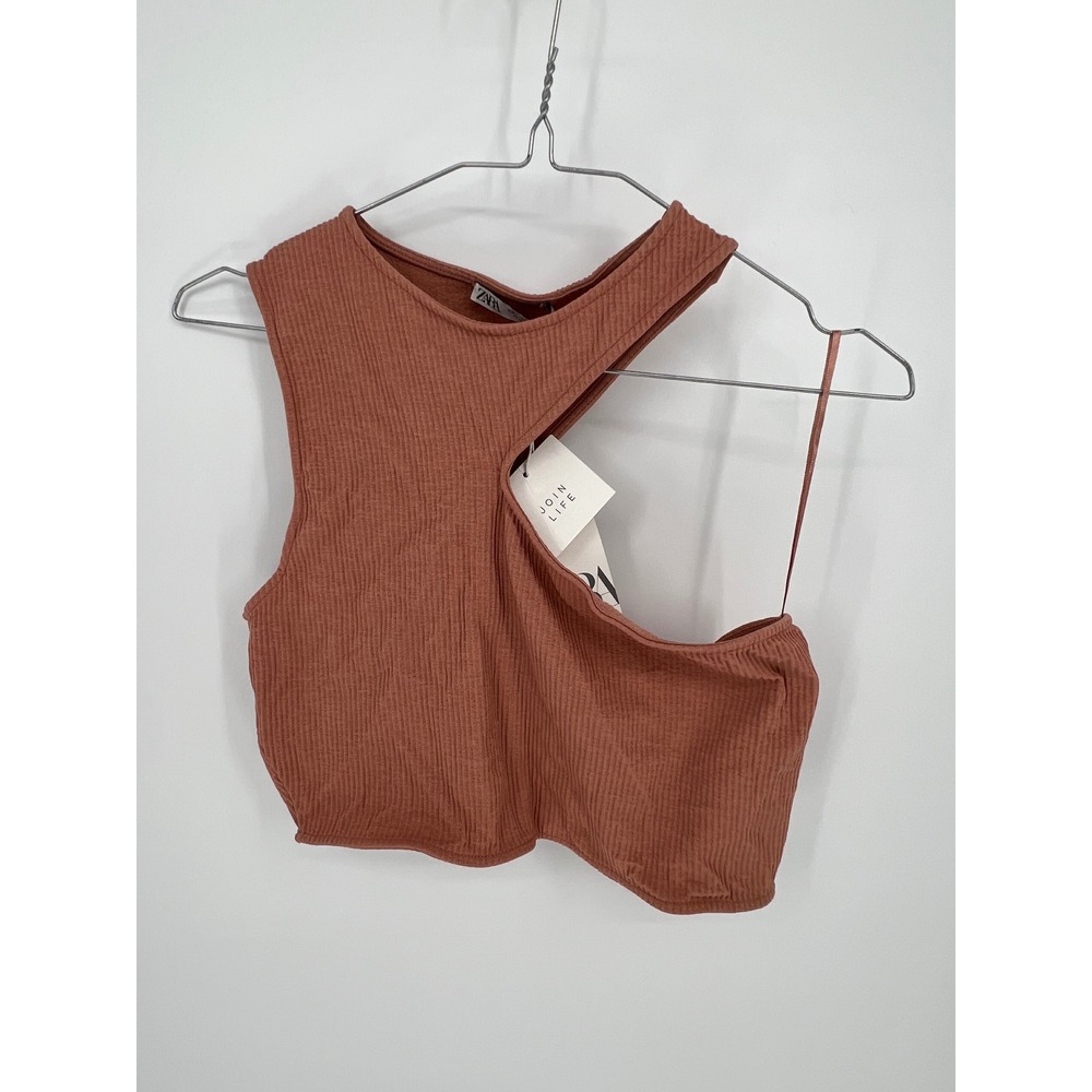 Zara Womens Crop Top Asymmetrical Cut Out Rust L NWT